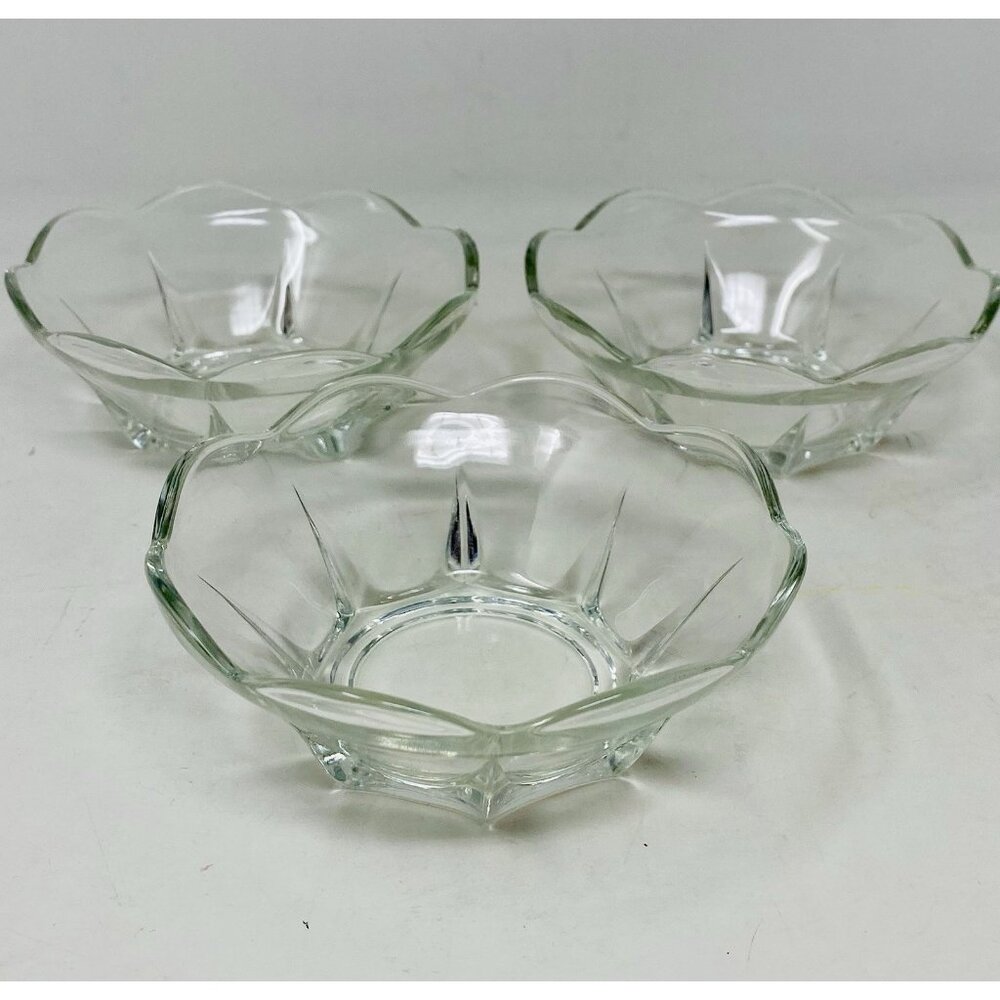 Vintage Anchor Hocking Swedish Modern Clear Fruit Dessert Bowls Set of 3